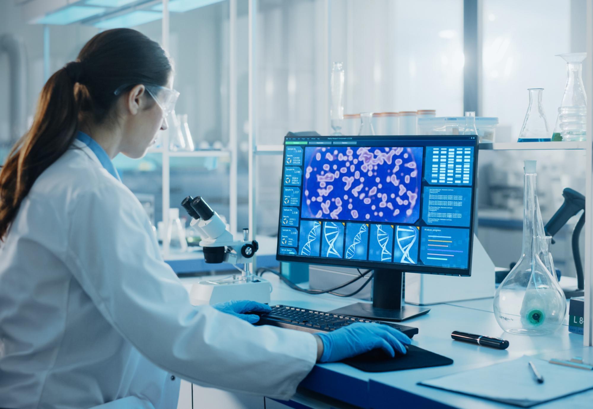 Health care professional reviewing data